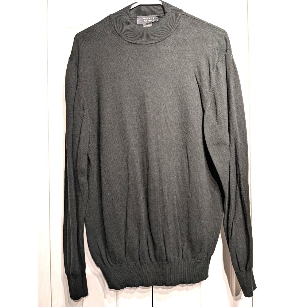 Toscano Italy Crew Neck Sweater Mens M Black Pullover Cotton/Rayon Lightweight